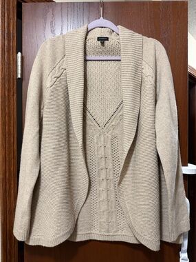 Talbots Open-Front Cable Knit Cardigan Sweater - Beige